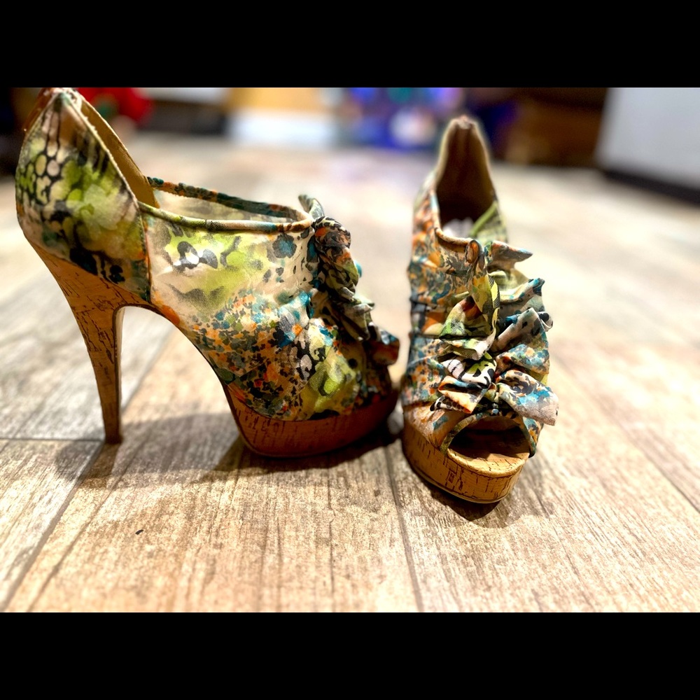 Multicolor floral sexy heels peep toe